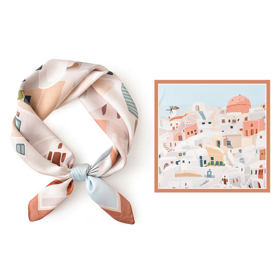 Premium Pink Cottage Painting Square Scarf