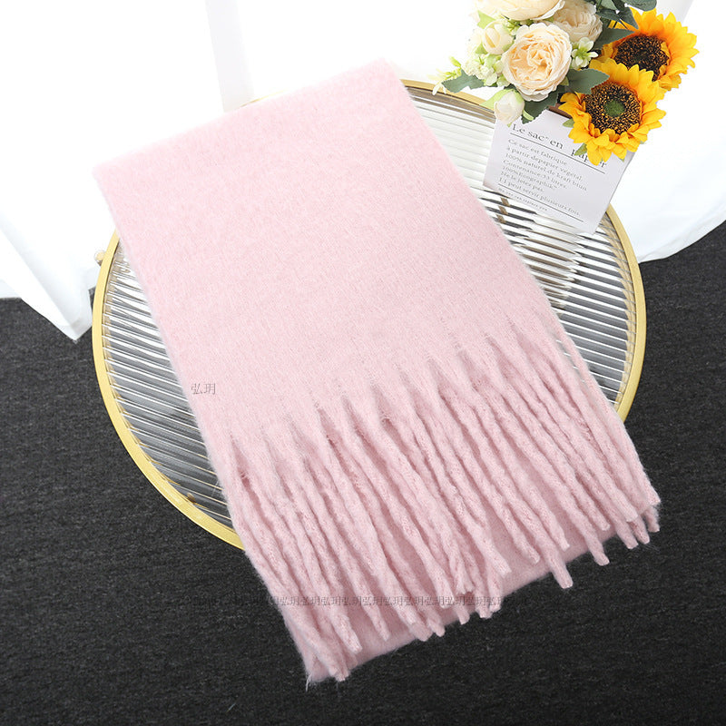 Macaron Solid Light Color Scarf Thick Braid Tassel Shawl