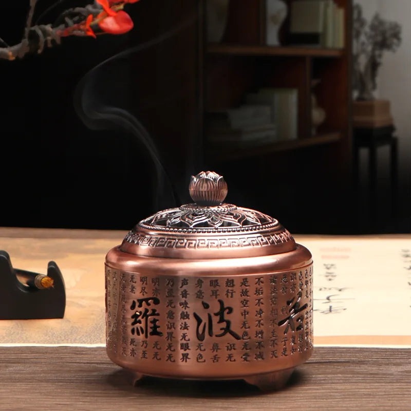 Chinese Style Incense Burner Household Indoor Disc Incense Burner Heart Sutra Round Zen Study Sandalwood Incense Burner Ornament