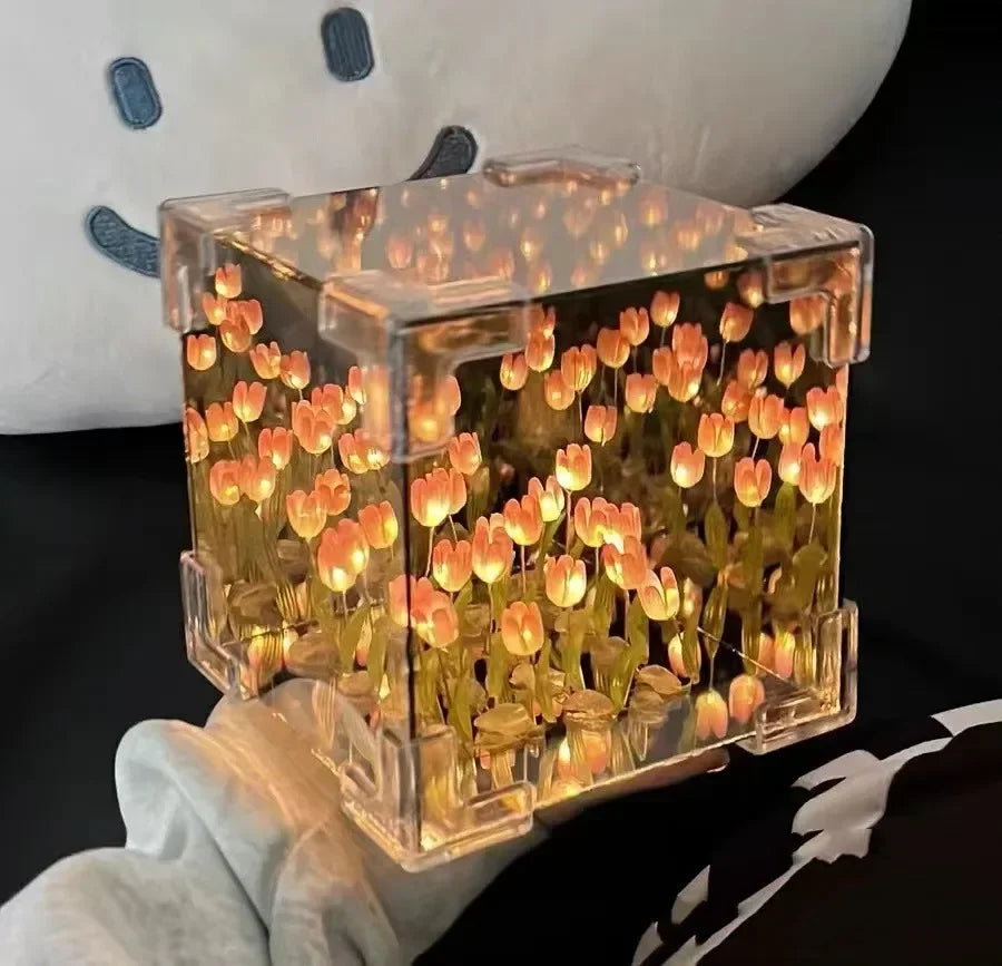 Handmade DIY Tulip Mirror Cube Lamp