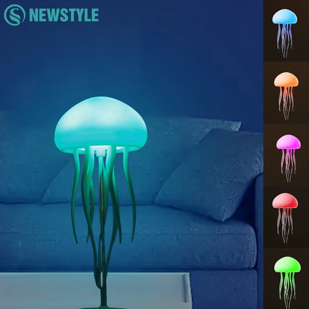 RGB Cartoon Jellyfish Night Lights Voice Control Jellyfish LED Bedside Lamp USB Gradient Colorful Kid Bedroom Ambient Night Lamp