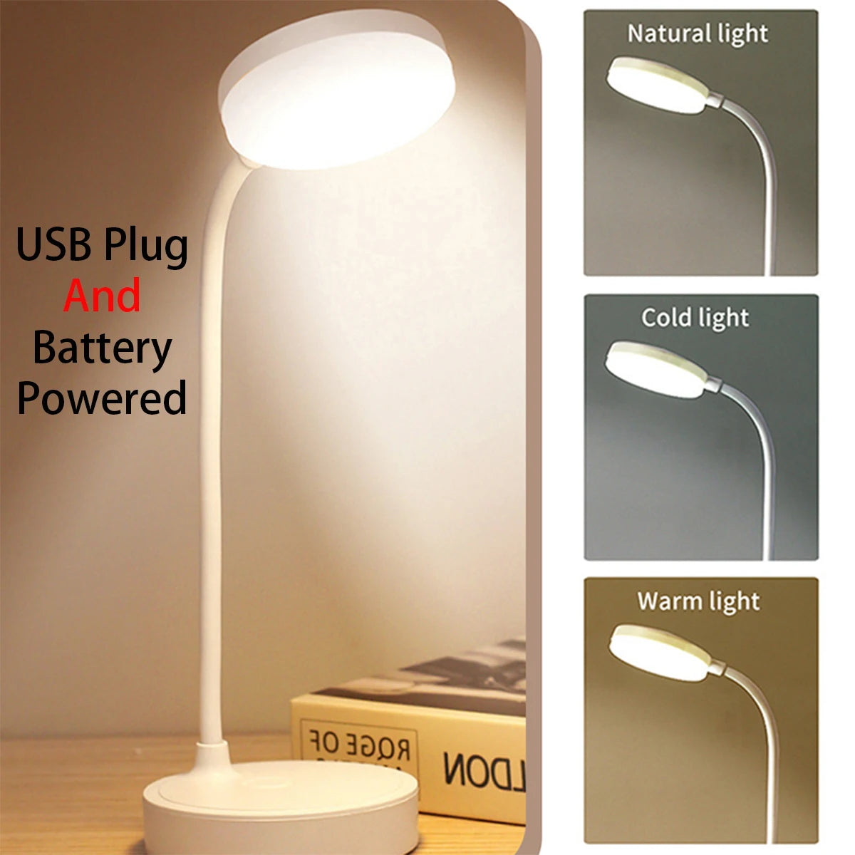 Portable LED Desk Lamp with Adjustable Dimming and USB Power