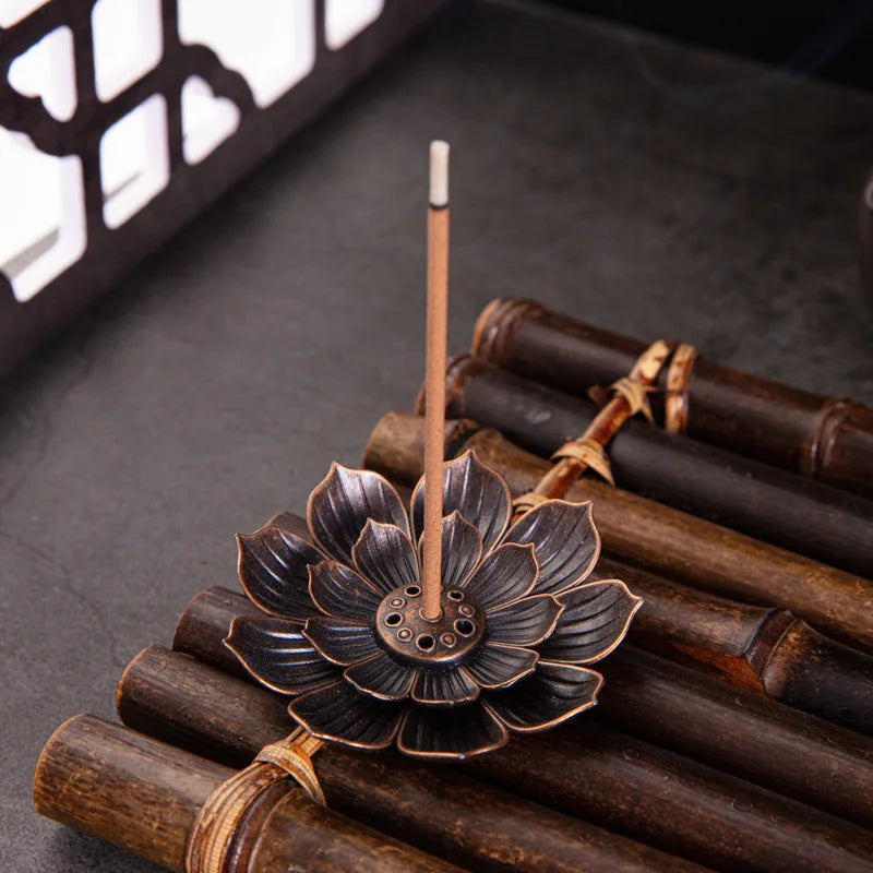 Alloy Incense Burner Stick Holder Buddhism Lotus Line Incense Plate Sandalwood Coil Base Temples Yoga Studios Home Decoration