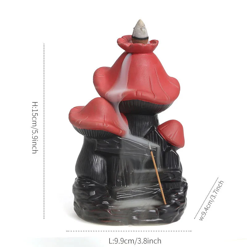 3-Mushroom  LargeCeramic Backflow Incense Burner