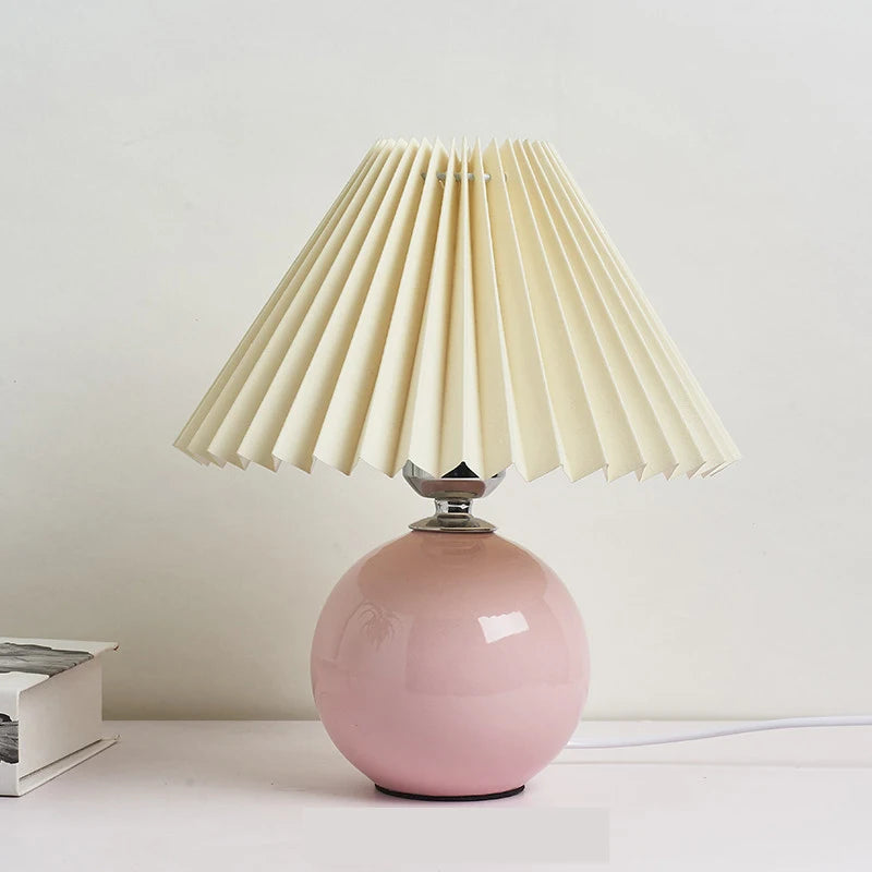 Pink Korean Vintage Pleated Table Lamp