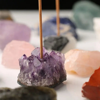 1Pc Natural Quartz Stone Incense Holder Healing Agate Purple Pink White Crystal Incense Base Aromatherapy Gemstone Decoration