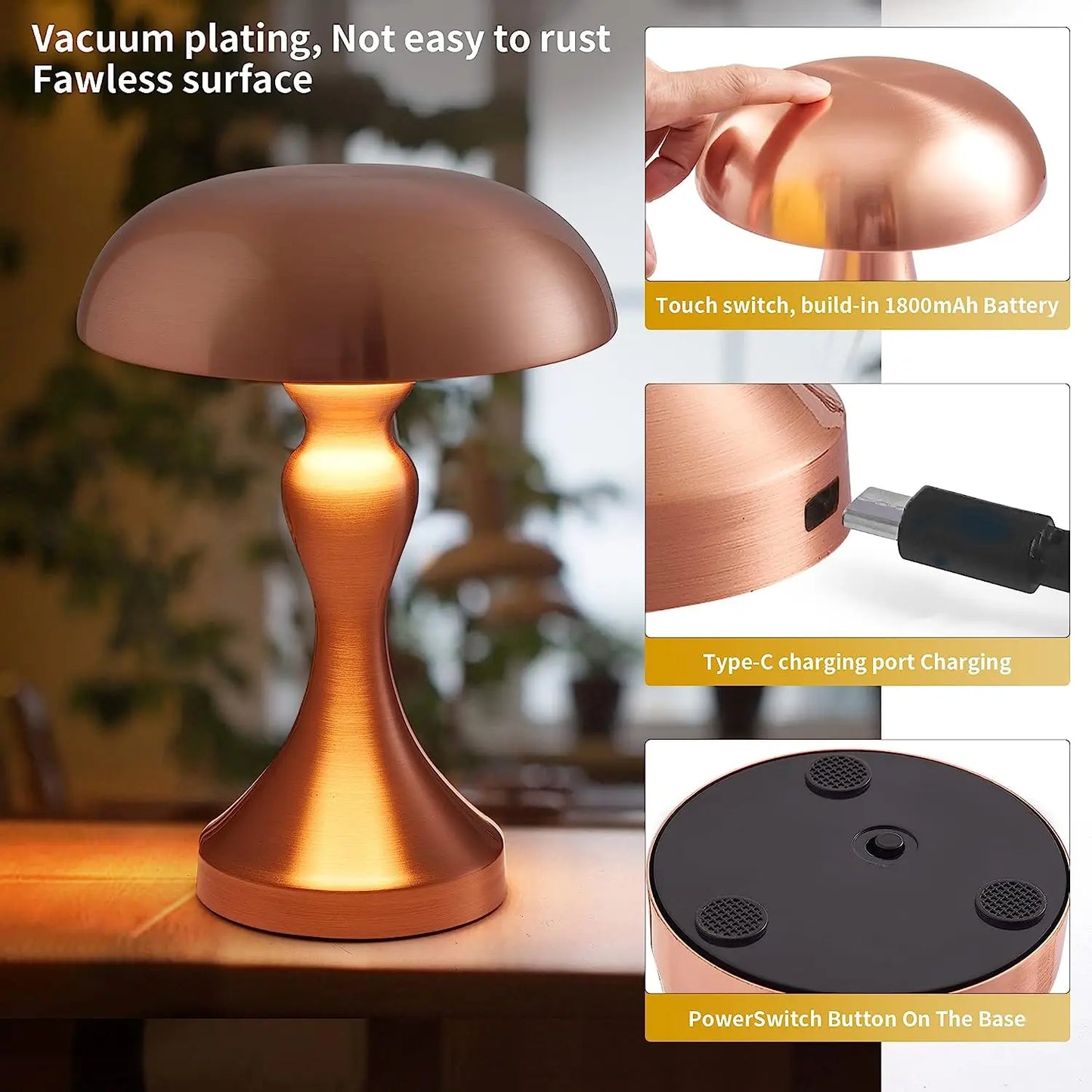 Mushroom Touch Sensor Wireless Table Lamp Night Light