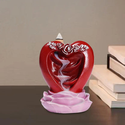 Love Shape Backflow Incense Burner Valentine's Day Gift 8.8x8x10.8cm Table Decoration for Meditation Room Lightweight