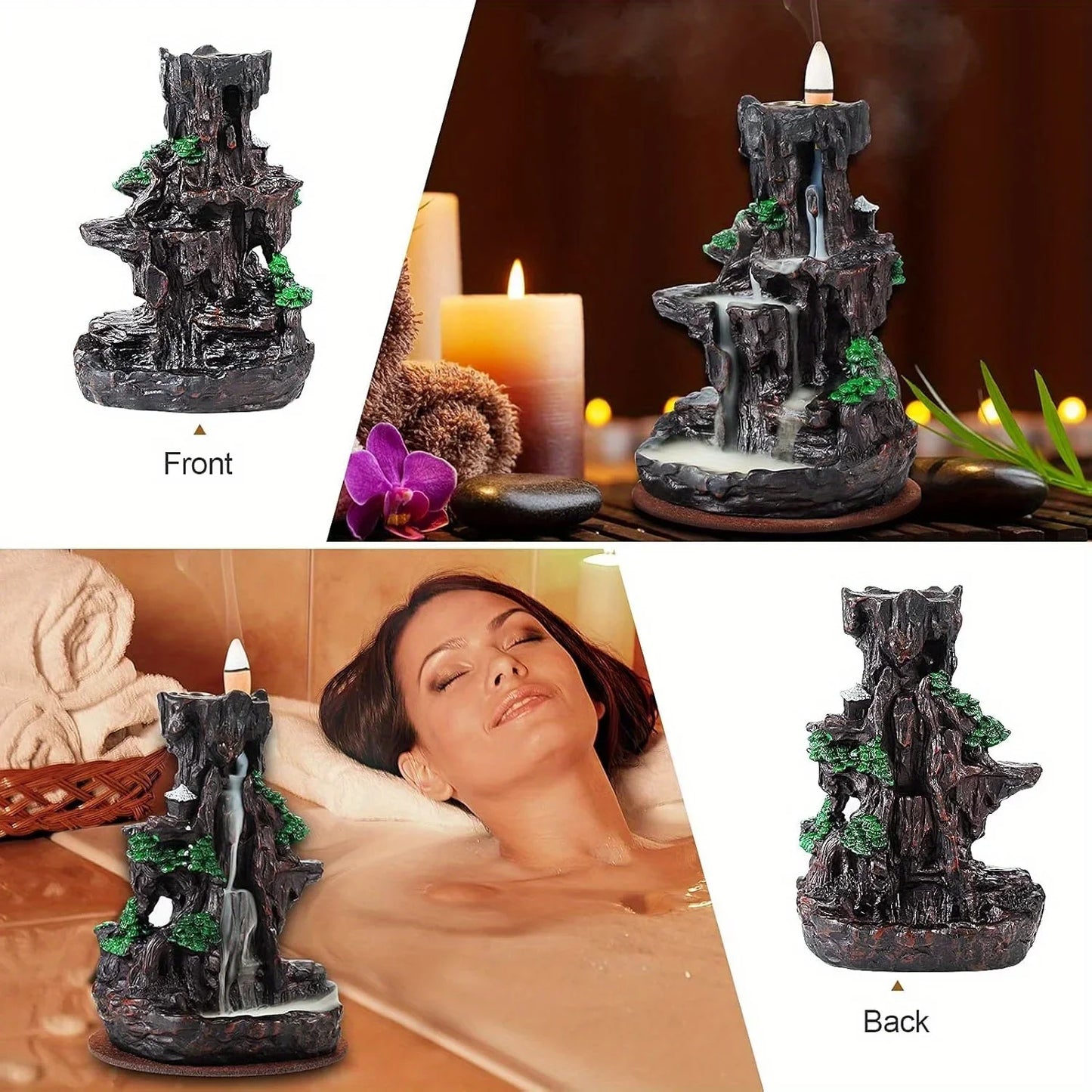 2 sides Waterfall Incense Burnier with 120 Backflow Incense Cones, 30 Incense Sticks