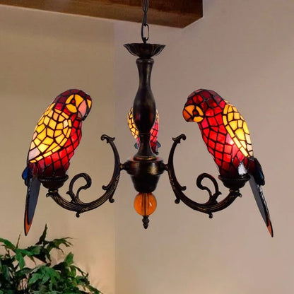 European Creative Chandelier Retro Art Stained Glass Parrot Bar Restaurant Living Room Bird Lamp Glass Tiffany Chandelier