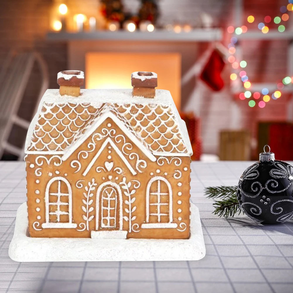 Handmade Gingerbread House Incense Burner Resin Craft Christmas Chimney Log Cabin Incense Burner for Table Centerpiece Decor