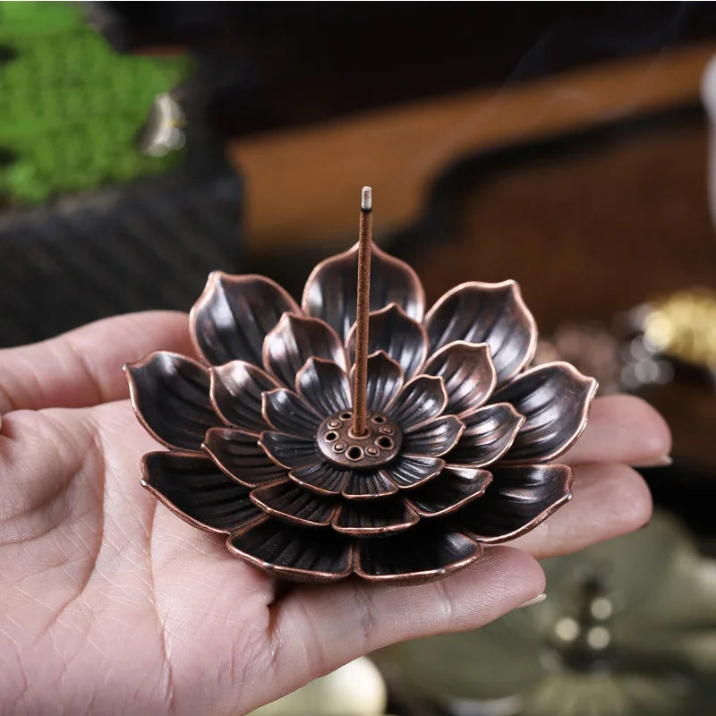 Alloy Incense Burner Stick Holder Buddhism Lotus Line Incense Plate Sandalwood Coil Base Temples Yoga Studios Home Decoration