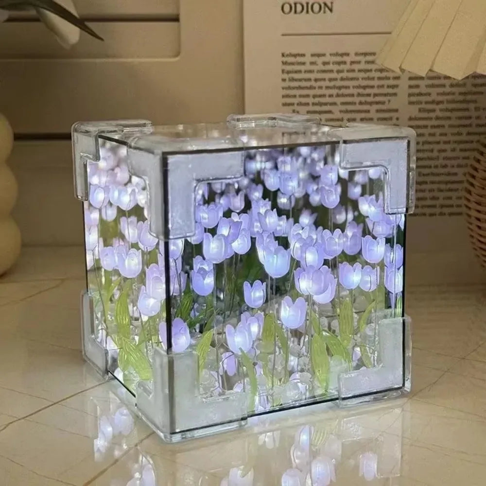 Handmade DIY Tulip Mirror Cube Lamp