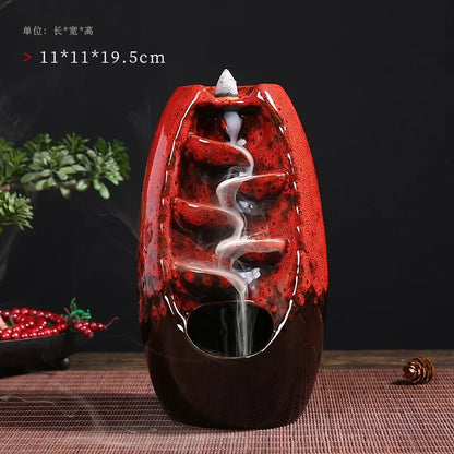 Mountain River Handicraft Waterfall Ceramic Backflow Waterfall Smoke Incense Burner Home Decor Best Christmas Gift