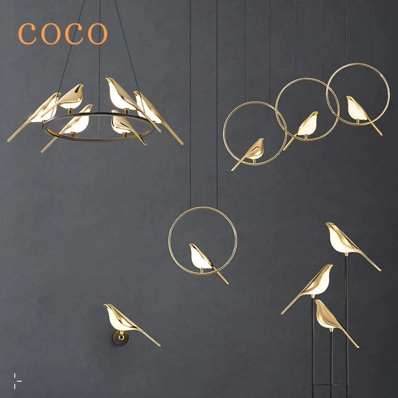 Modern LED Gold Magpie Bird Ceiling Chandelier for Dining Room Ring Light Pendant Lamp Decorative Lighting Lustre Drop Shipping