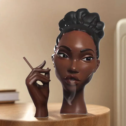 Headscents-Head Incense Burner Black Women Face Resin Incense Censer Incense Stick Holder for Living Room Bedroom Office