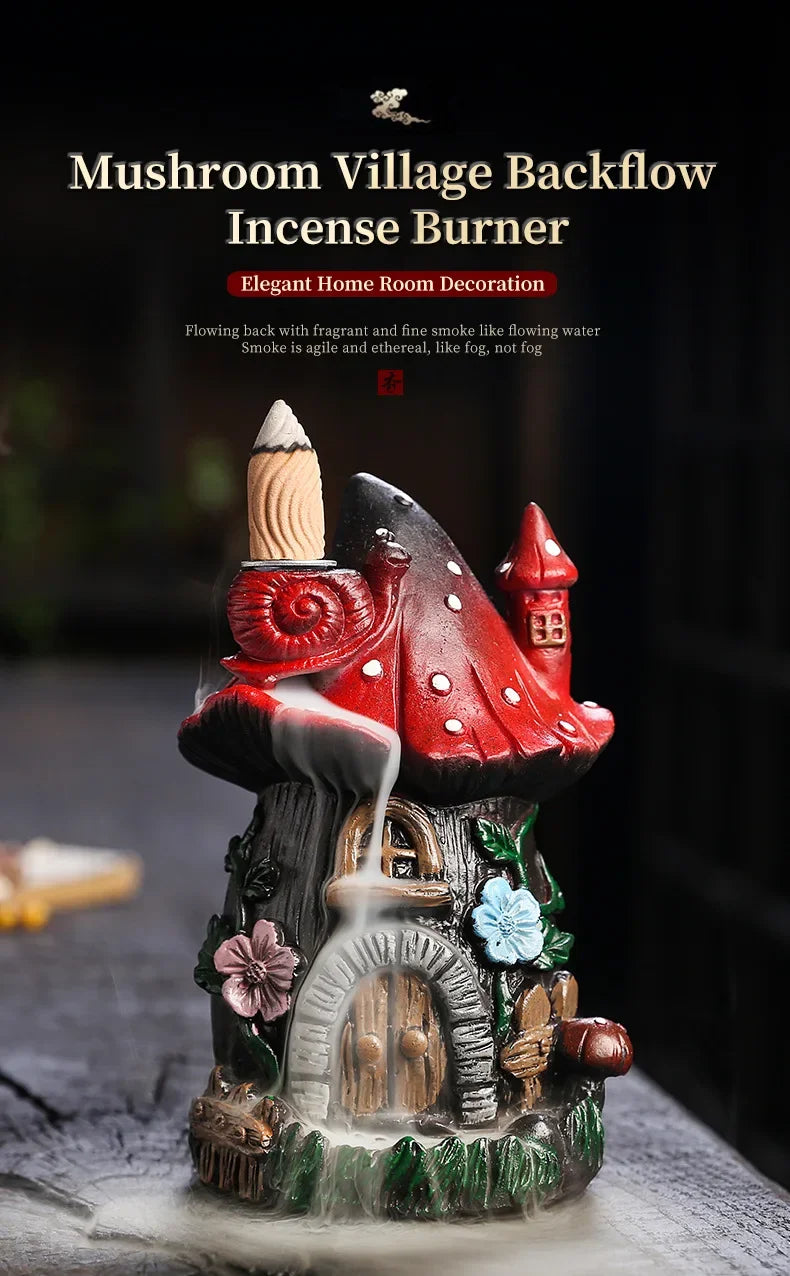 Mushroom House Resin Handicraft Home Ornaments Backflow Incense Burner