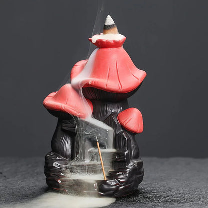 3-Mushroom  LargeCeramic Backflow Incense Burner