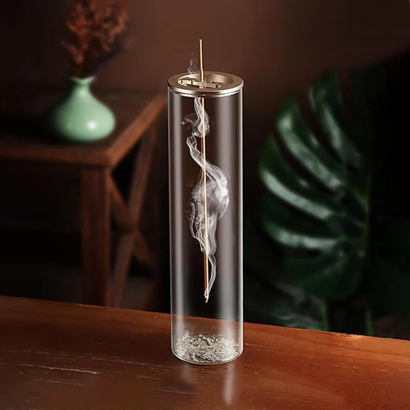 Modern Glass Incense Burner Anti-Ash Flying Incense Holder with Removable Glass Ash Catcher for Home Decor Yoga Meditation