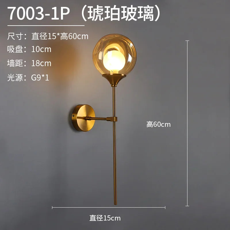 Modern Led Wall Lamp Glass Ball Gold Sconce Lighting Indoor Nordic Living Bedroom Kitchen Fixture Bedside Light Decor Luminaire