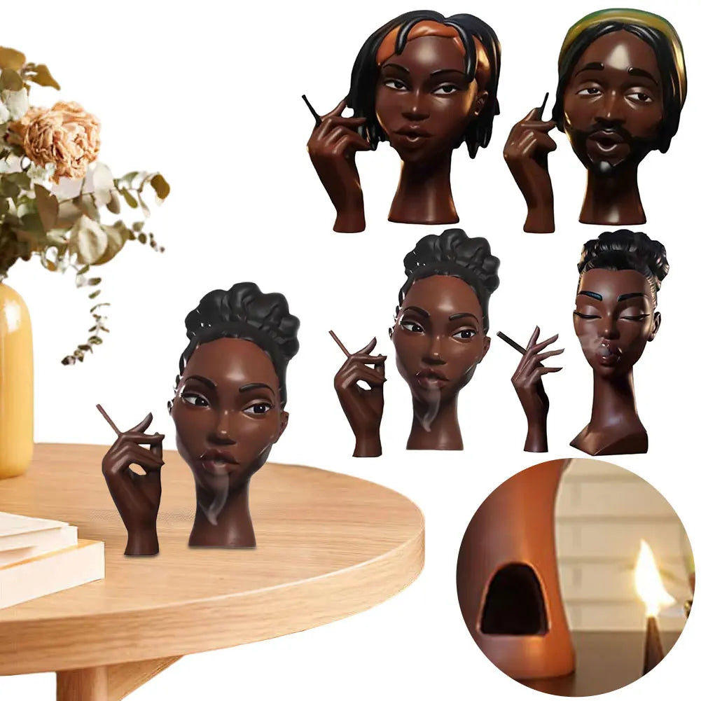 Headscents-Head Incense Burner Black Women Face Resin Incense Censer Incense Stick Holder for Living Room Bedroom Office