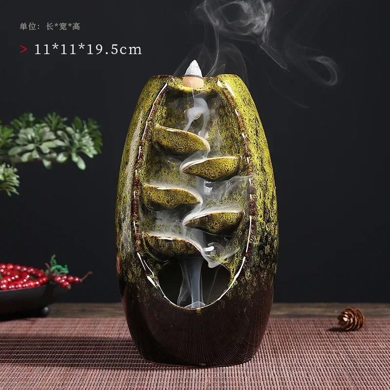 Mountain River Handicraft Waterfall Ceramic Backflow Waterfall Smoke Incense Burner Home Decor Best Christmas Gift