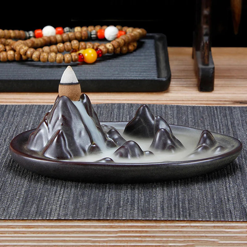 Fountain Buddha part Waterfall Creative Holder Mini Backflow Teahouse Burner Cones Censer Ceramic Home Decor Office Incense