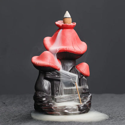 3-Mushroom  LargeCeramic Backflow Incense Burner