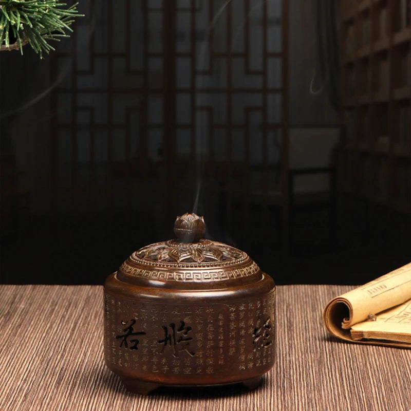 Chinese Style Incense Burner Household Indoor Disc Incense Burner Heart Sutra Round Zen Study Sandalwood Incense Burner Ornament