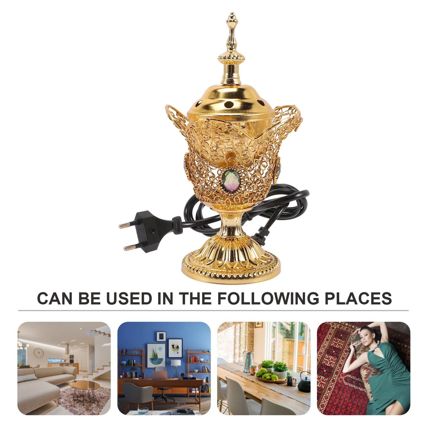 Electric Censer Burner Decorative Retro Censer Home Scented Aroma Incense Holder Church Censer Desktop Incense Burner EU Plug