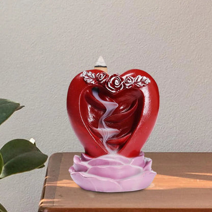 Love Shape Backflow Incense Burner Valentine's Day Gift 8.8x8x10.8cm Table Decoration for Meditation Room Lightweight