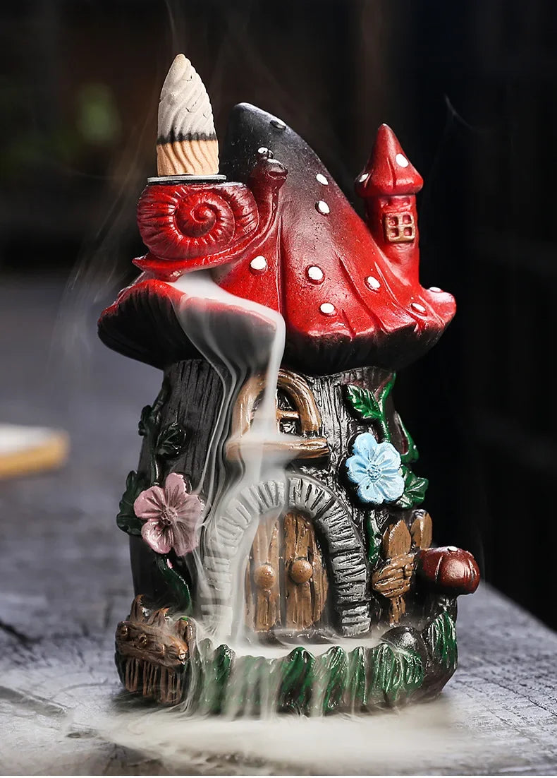 Mushroom House Resin Handicraft Home Ornaments Backflow Incense Burner