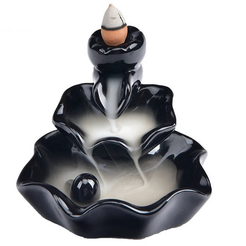 Fountain Buddha part Waterfall Creative Holder Mini Backflow Teahouse Burner Cones Censer Ceramic Home Decor Office Incense