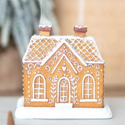 Handmade Gingerbread House Incense Burner Resin Craft Christmas Chimney Log Cabin Incense Burner for Table Centerpiece Decor