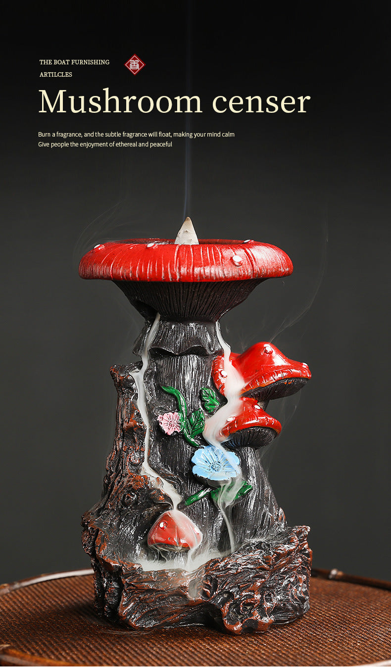 Flower Mushroom Resin Waterfall Backflow Incense Burner