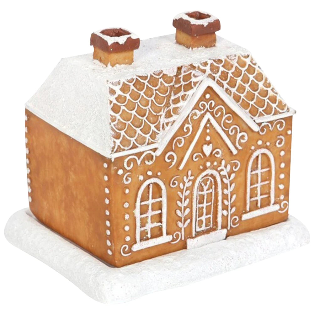 Handmade Gingerbread House Incense Burner Resin Craft Christmas Chimney Log Cabin Incense Burner for Table Centerpiece Decor