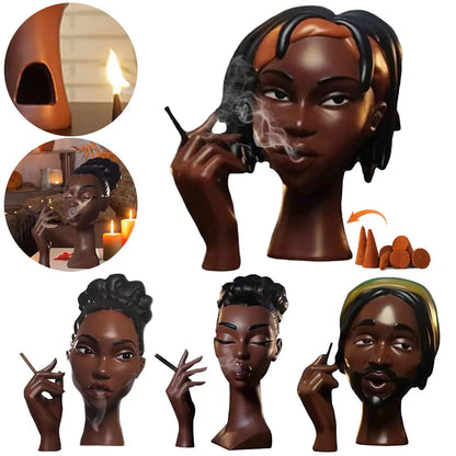 Headscents-Head Incense Burner Black Women Face Resin Incense Censer Incense Stick Holder for Living Room Bedroom Office