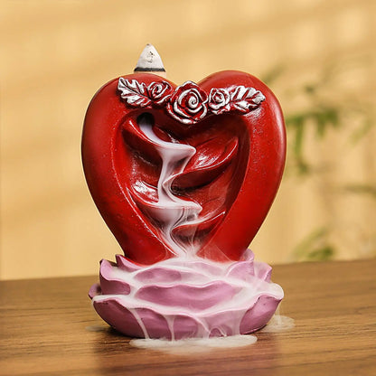 Love Shape Backflow Incense Burner Valentine's Day Gift 8.8x8x10.8cm Table Decoration for Meditation Room Lightweight