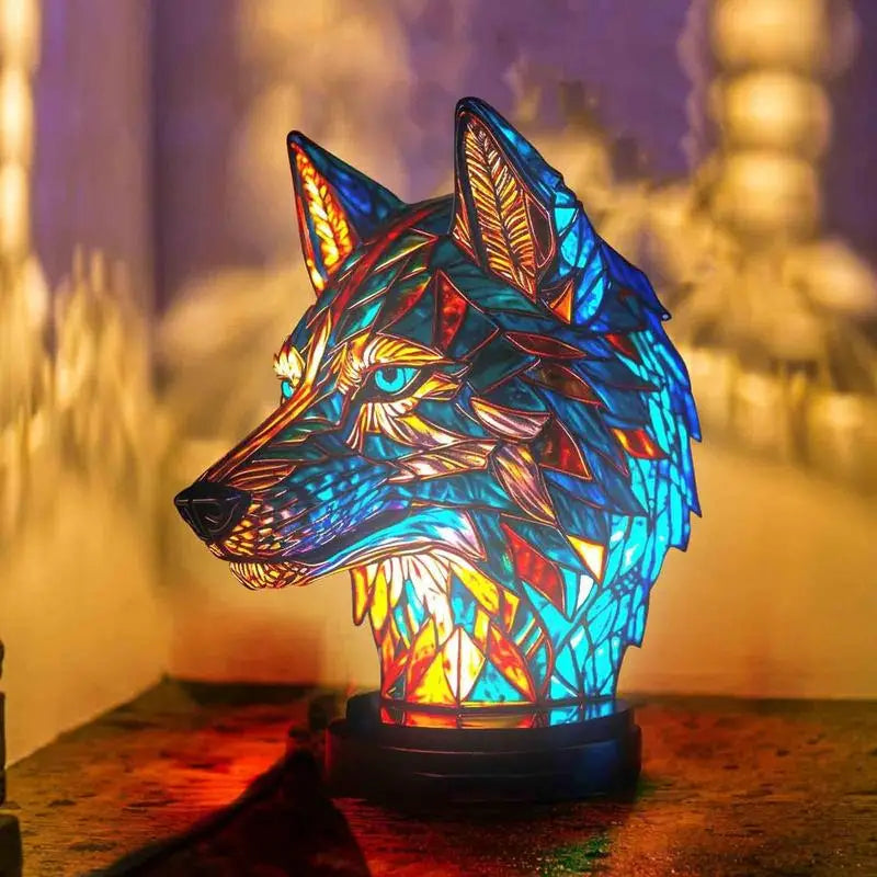 Animal Table Lamp Series Lion Dolphin Wolf Stained Glass Bedside Light Owl Horse Rooster Elephant for Living Room Bedroom Office