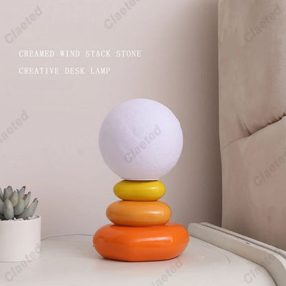 Colorful Stone Table Lamp Bedroom Bedside Lamp Creative Nordic Stacked Stone Shape Living Room Advanced Atmosphere Night Light