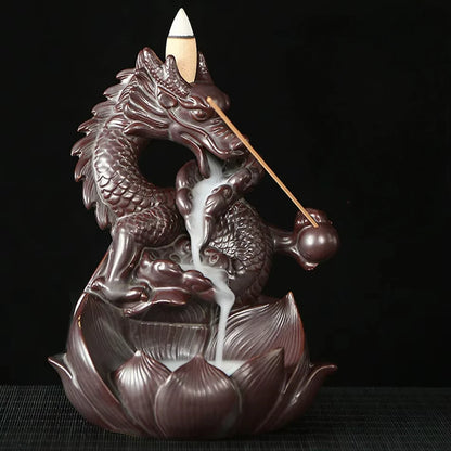 Creative Home Decor Ornaments Dragon Waterfall Backflow Incense Burner Pterosaur Ceramic Censer Incense Stick Holder -No Incense