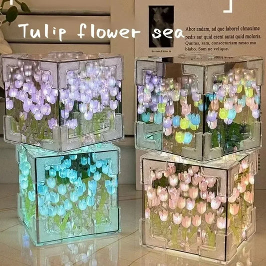 Handmade DIY Tulip Mirror Cube Lamp