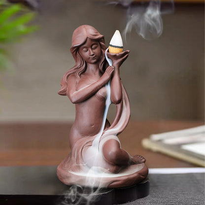 Retro Girl Backflow Smoke Fountain Resin