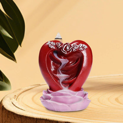 Love Shape Backflow Incense Burner Valentine's Day Gift 8.8x8x10.8cm Table Decoration for Meditation Room Lightweight