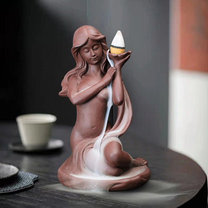 Retro Girl Backflow Smoke Fountain Resin