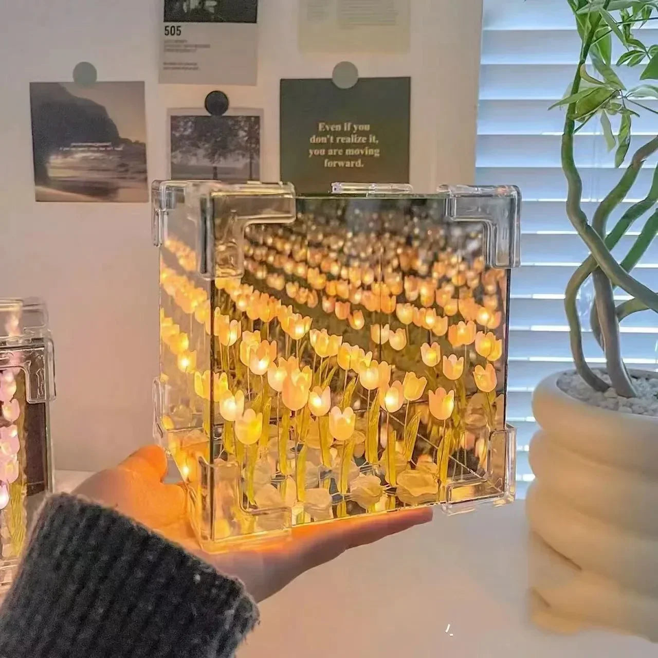 Handmade DIY Tulip Mirror Cube Lamp