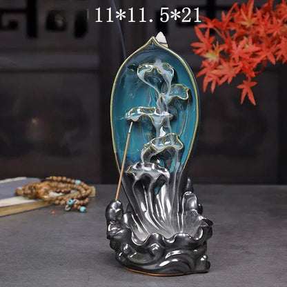 Mountain River Handicraft Waterfall Ceramic Backflow Waterfall Smoke Incense Burner Home Decor Best Christmas Gift