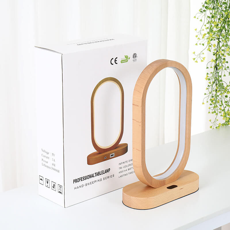 Nordic Ring Wooden LED Sensor Dimming USB Power Table Lamp