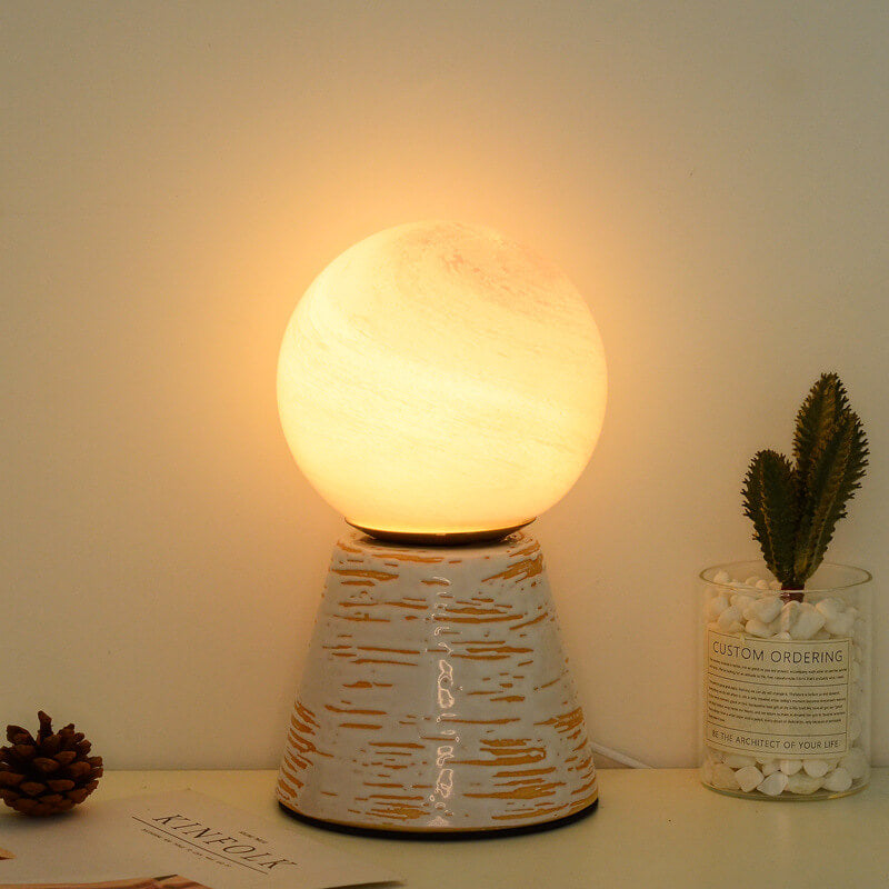 Modern Creative Orb Moon Ceramic Glass USB LED Night Light Table Lamp