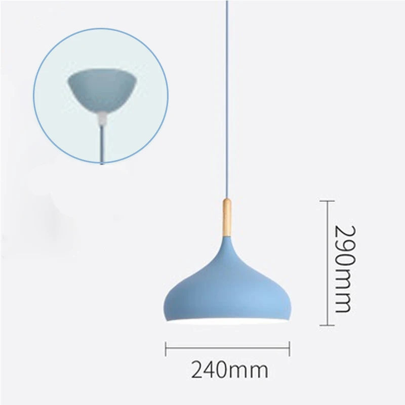 Nordic Colored Chandelier Wooden Pendant Light Bedroom Living Room LED Lamp Single Head Aluminum Children Room Lighting Fixture